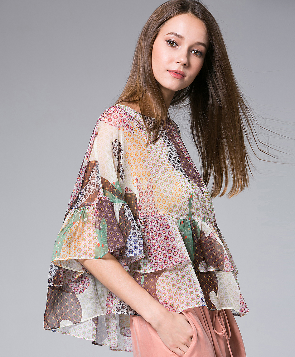 Tops - Flowers Printed silk organza  top